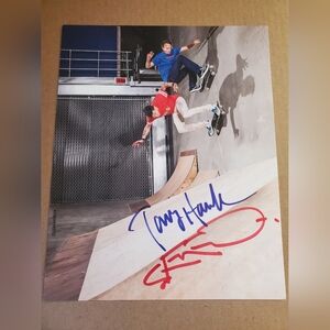 Hand signed Autographed picture of Stevo-O' and Tony Hawk  wall ride Photo.